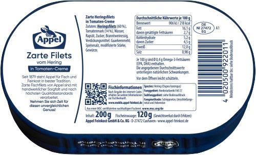 Produktbild Appel MSC Heringsfilets Tomaten-Creme 2 von 2