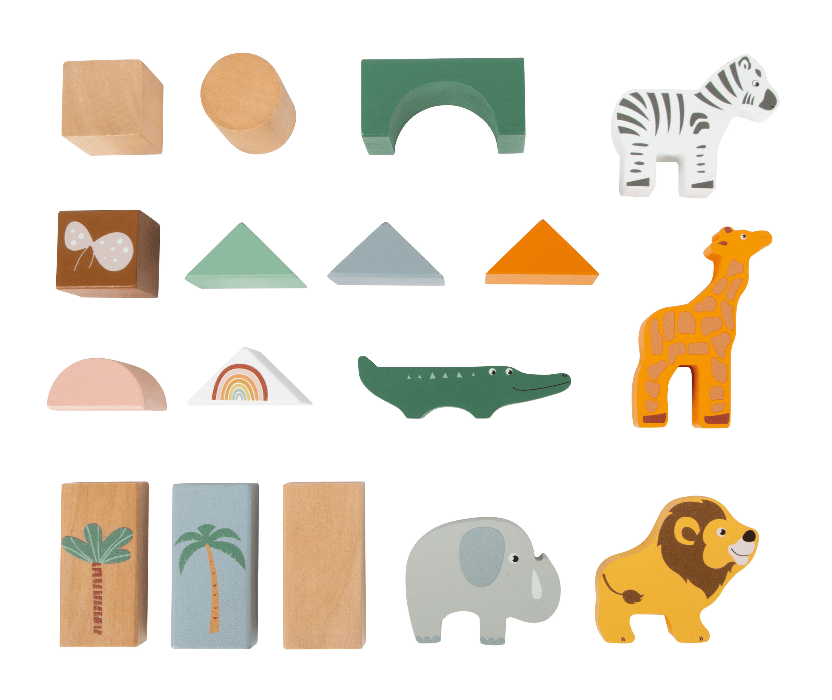 small foot Holzbausteine Safari, 50-teiliges Holz-Bauset mit Tierfiguren und Aufbewahrungsbox