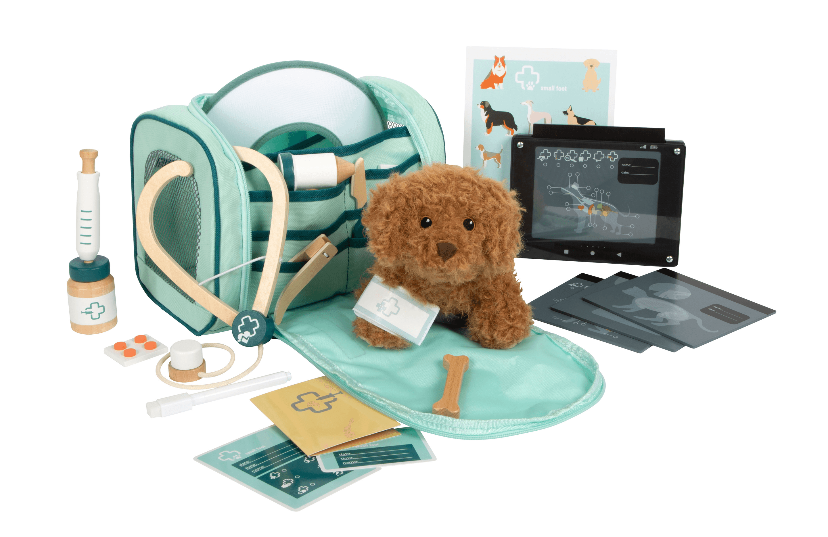 small foot Tierarzt-Tasche mit Plüschhund, 25-teiliges Rollenspielset ab 3 Jahren