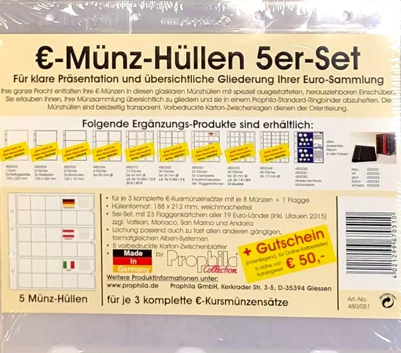 PROPHILA 5 Münzhüllen für 3 komplette €-Kursmünzensätze