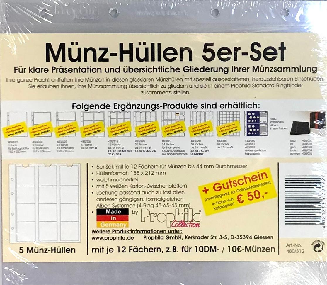 PROPHILA 5 numismatische Prophila Münzhüllen für 10DM/10EURO