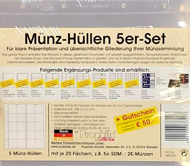 PROPHILA 5 numismatische Prophila Münzhüllen für 5DM