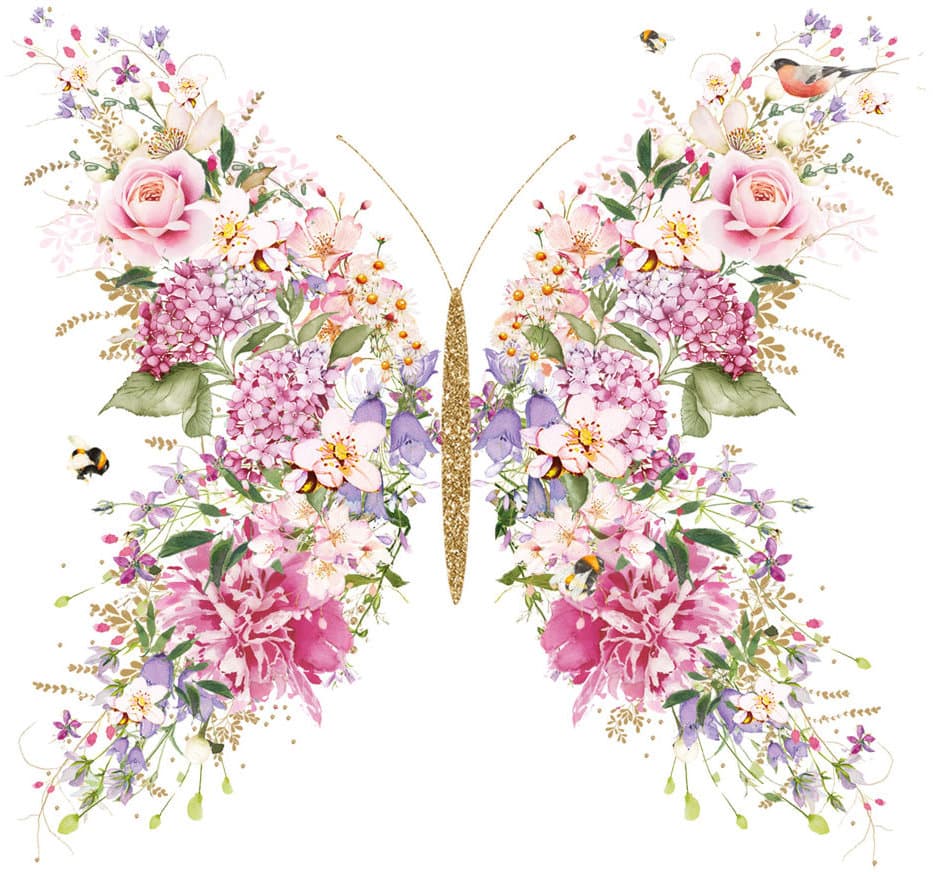 ppd Serviette Papillon et Fleurs 33x33cm