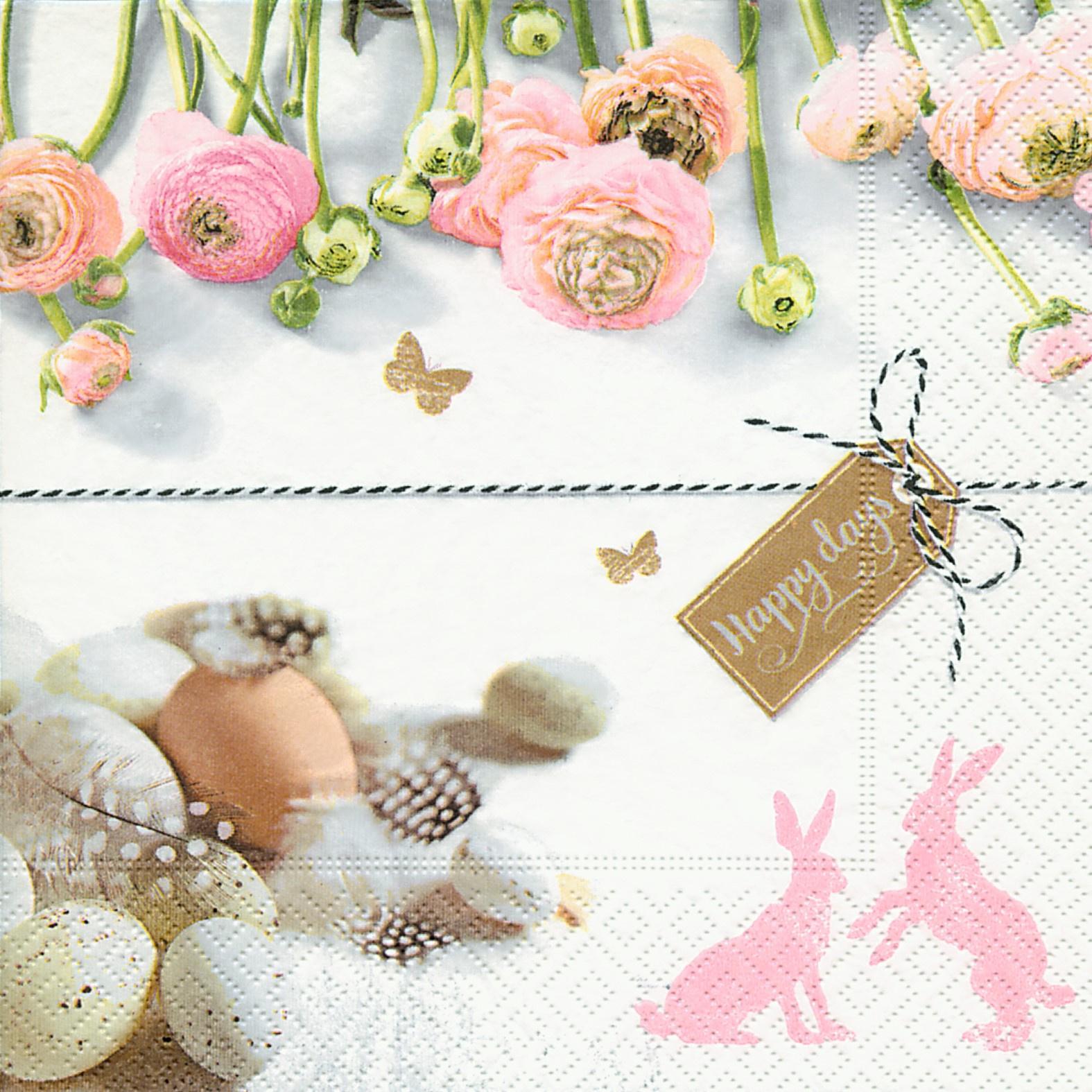 Bella Casa Servietten 33x33cm Hase mit Blume