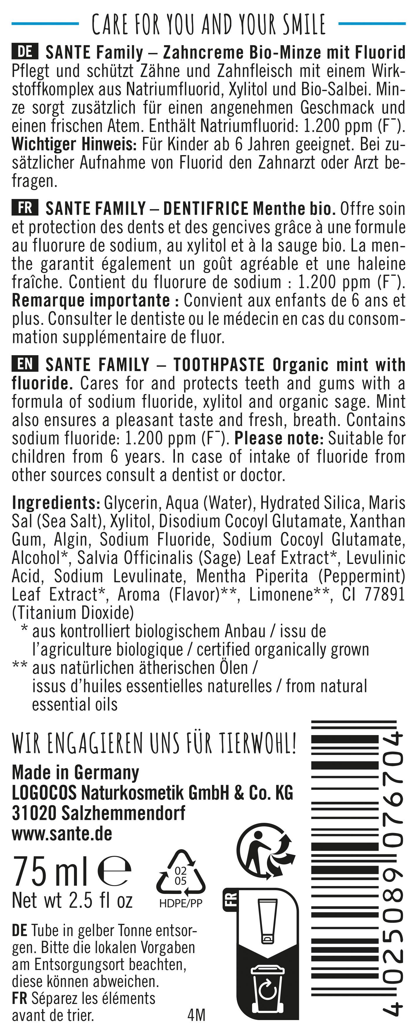 Produktbild SANTE FAMILY Zahncreme Bio-Minze 2 von 2