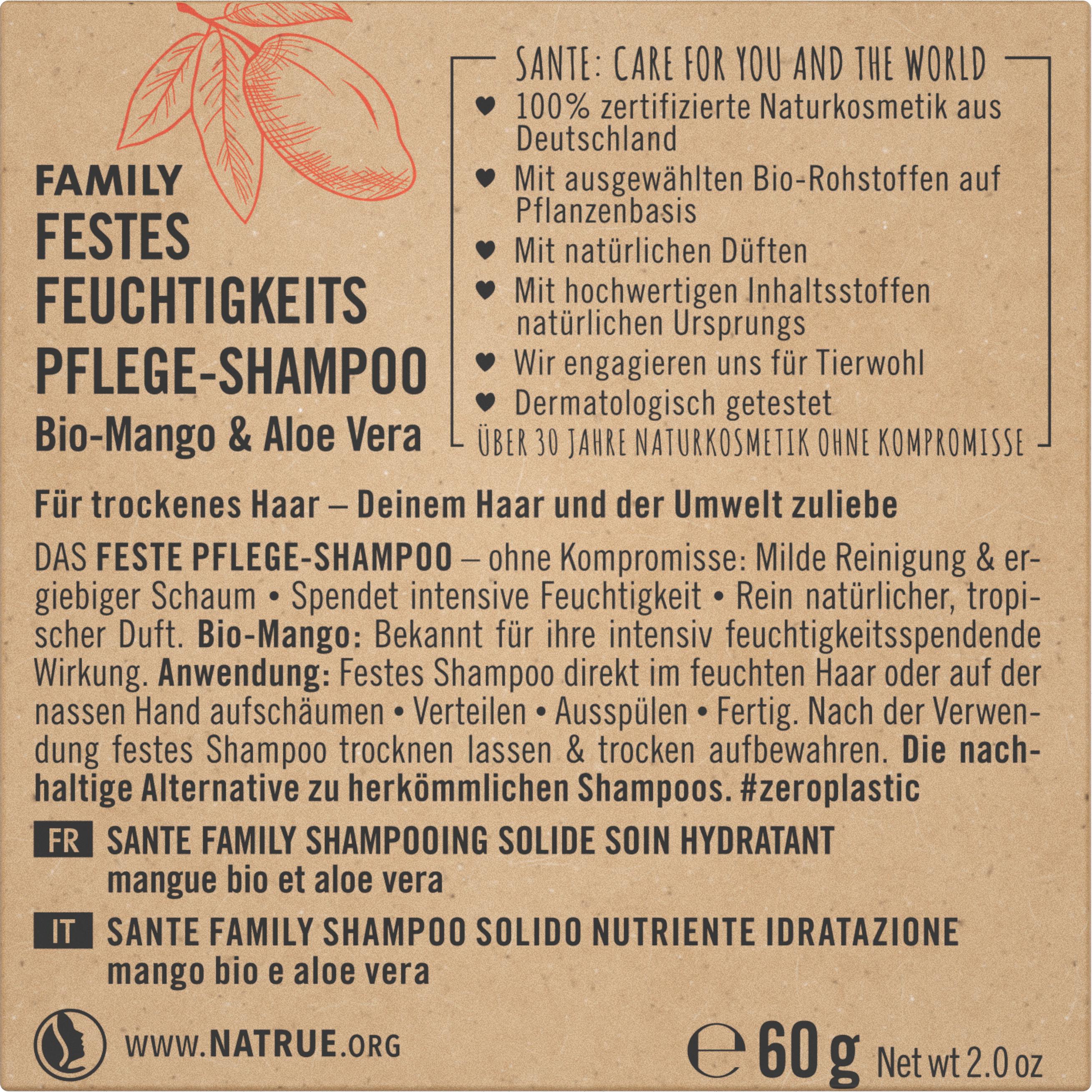 Produktbild SANTE FAMILY Festes Feuchtigkeits Pflege-Shampoo Bio-Mango&Aloe Vera 2 von 3