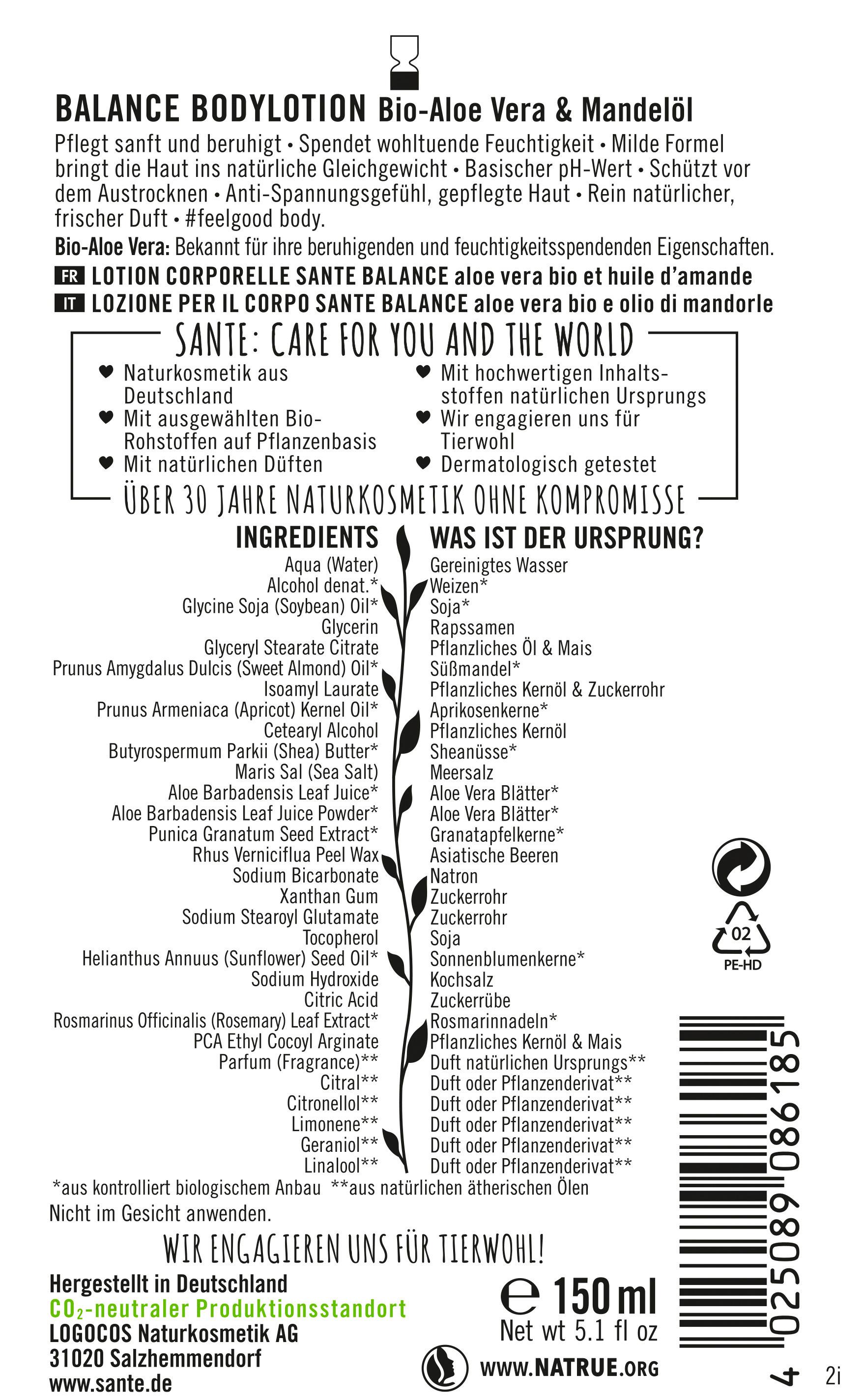Produktbild SANTE Balance Bodylotion Bio-Aloe Vera&Mandelöl 2 von 2