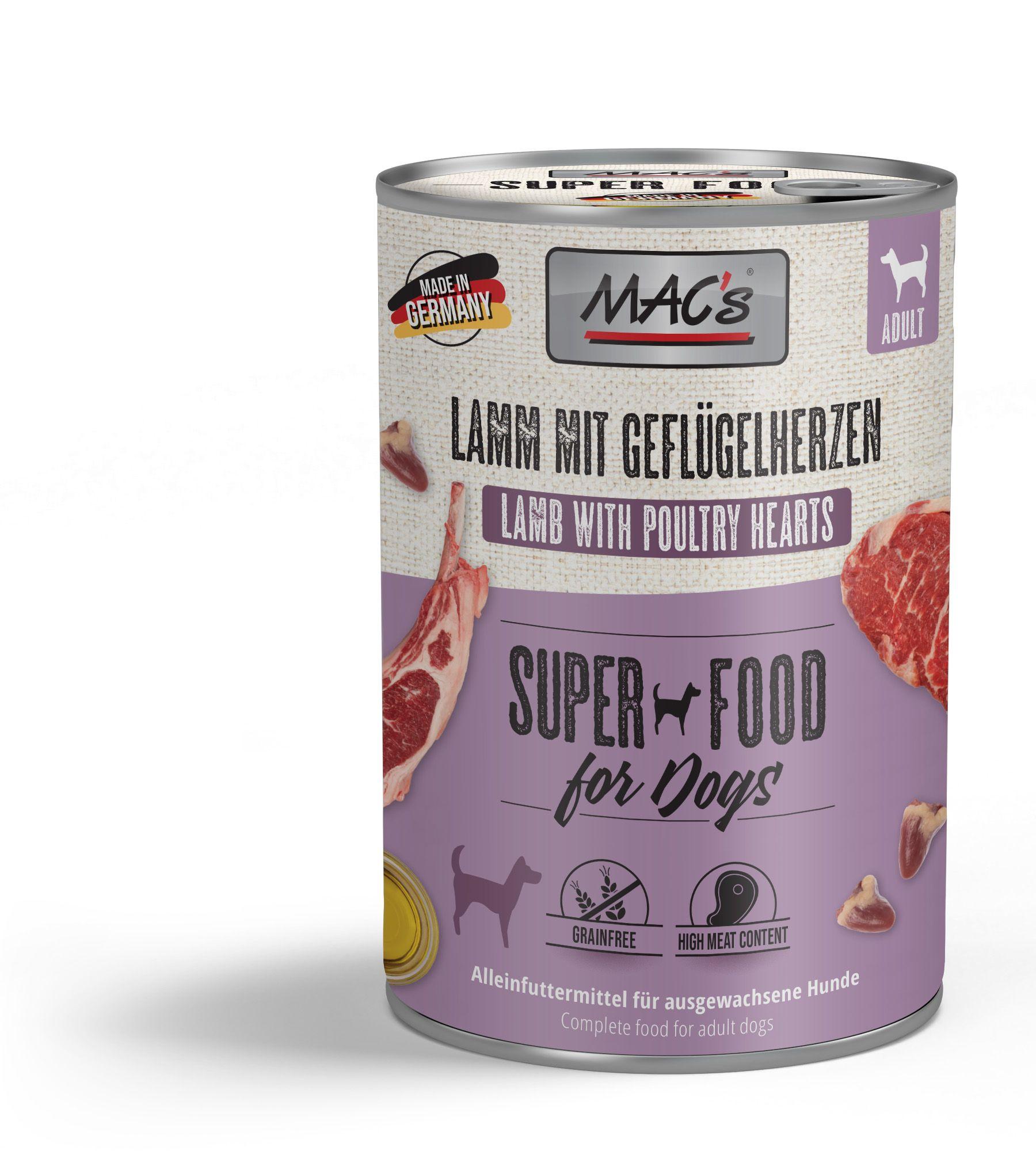 MAC's DOG Hundenassfutter Lamm mit Geflügelherzen