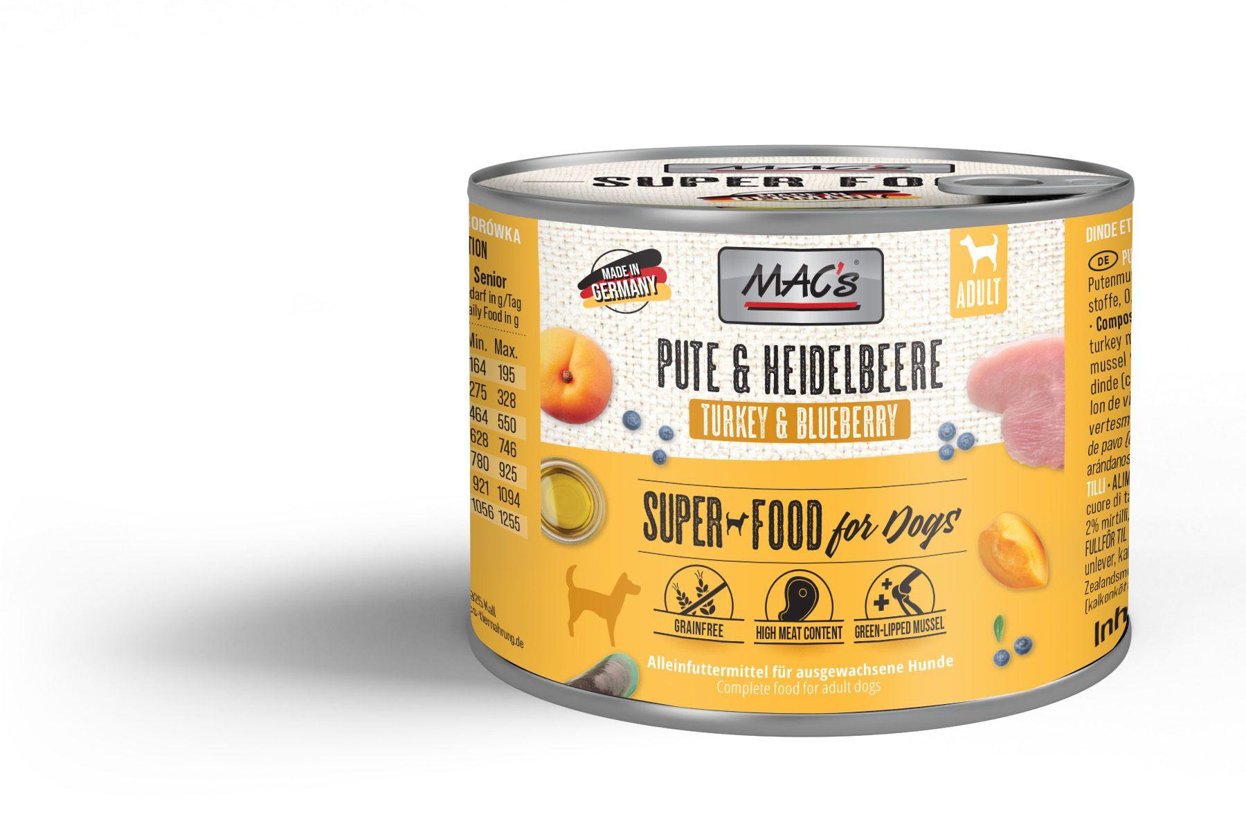 MAC's DOG Hundenassfutter Pute&Heidelbeeren