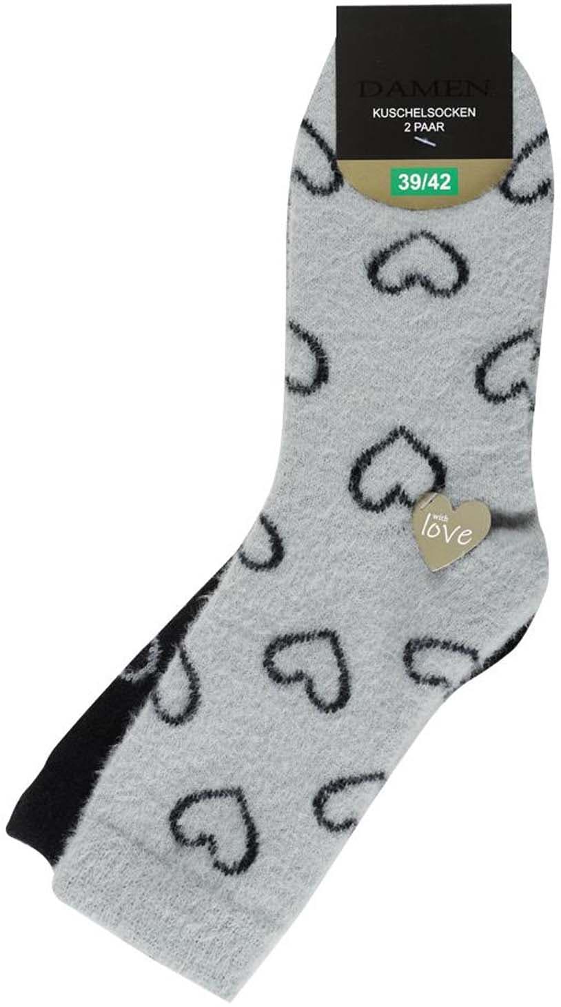 Damen Kuschelsocken Herzen 2er Pack