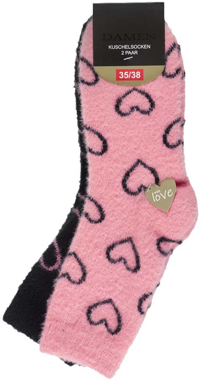 Damen Kuschelsocken Herzen 2er Pack