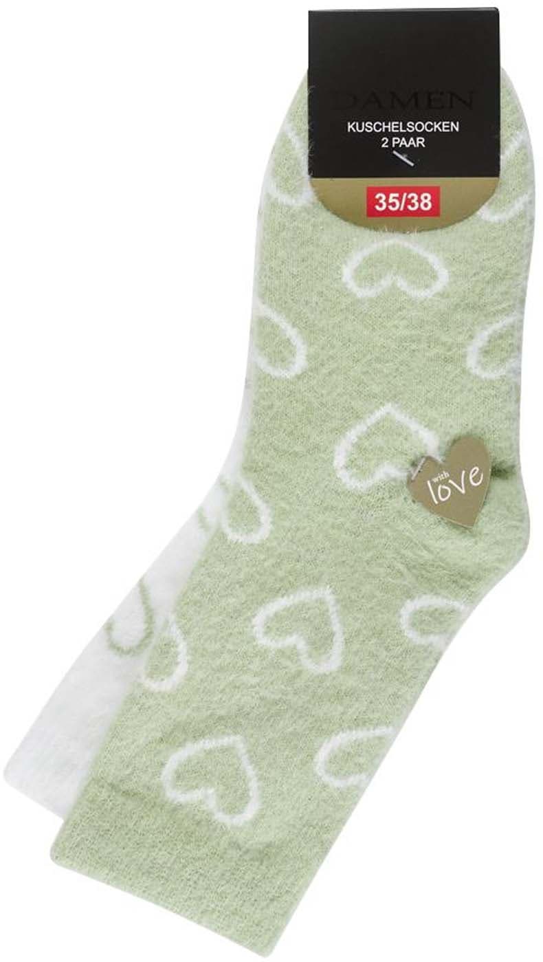 Damen Kuschelsocken Herzen 2er Pack