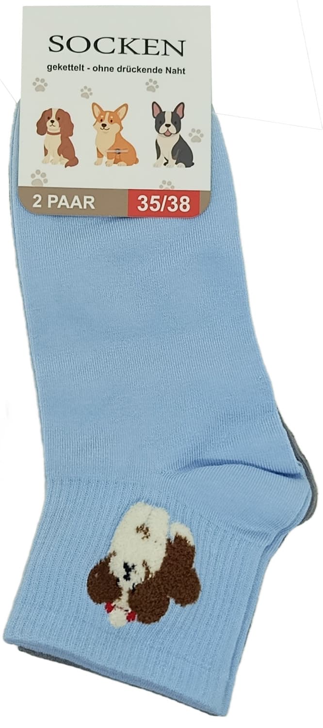 Damen Kurzsocken Hunde 2er Pack