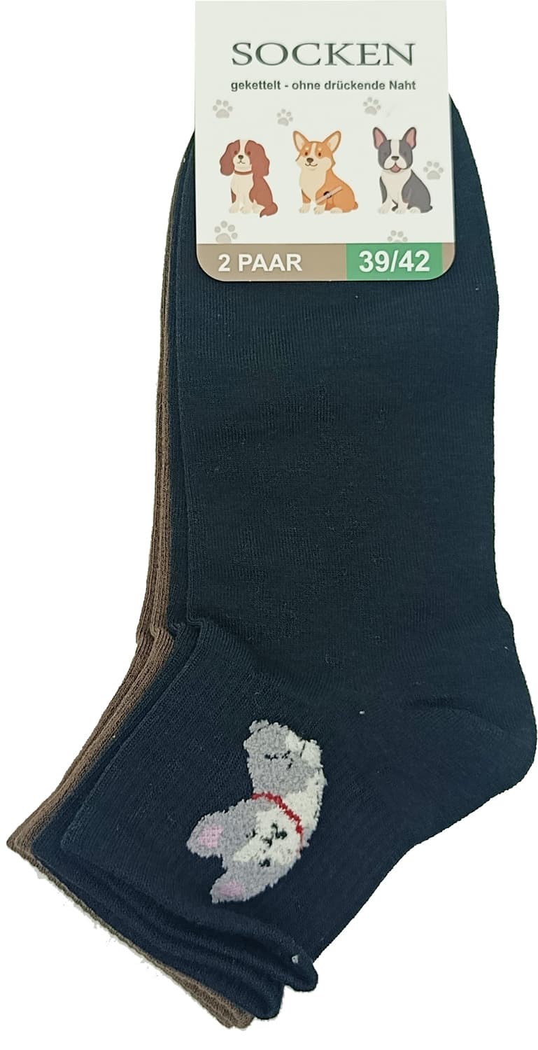 Damen Kurzsocken Hunde 2er Pack