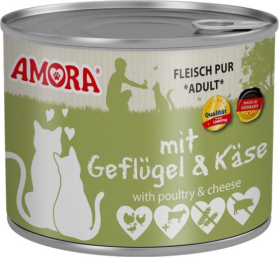 AMORA Katzennassfutter Fleisch Pur mit Geflügel & Käse