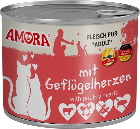 AMORA Katzennassfutter Fleisch Pur mit Geflügelherzen