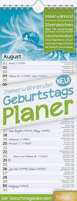 Häfft Geburtstagsplaner Wandkalender  30 x 12 cm