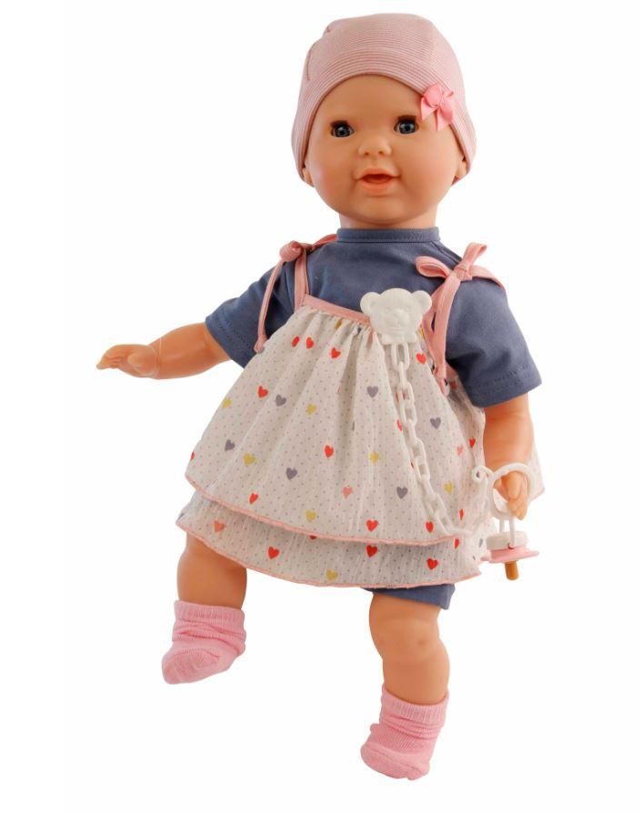 Schildkröt-Puppen Schnullerbaby Lenchen 37 cm, Malhaar, blaue Schlafaugen, Kleidung blau/weiss/rose