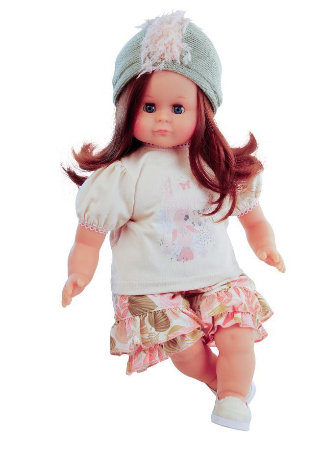 Schildkröt-Puppen Puppe Schlummerle 37 cm braune Haare, blaue Schlafaugen, Kleidung bunt mint/braun/rose