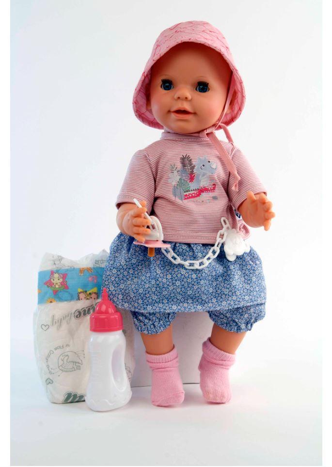Produktbild Schildkröt-Puppen Trink + Näßbaby"Lina"40 cm mit Malhaar und blauen Schlafaugen, Kleidung rose/bleu 4 von 5