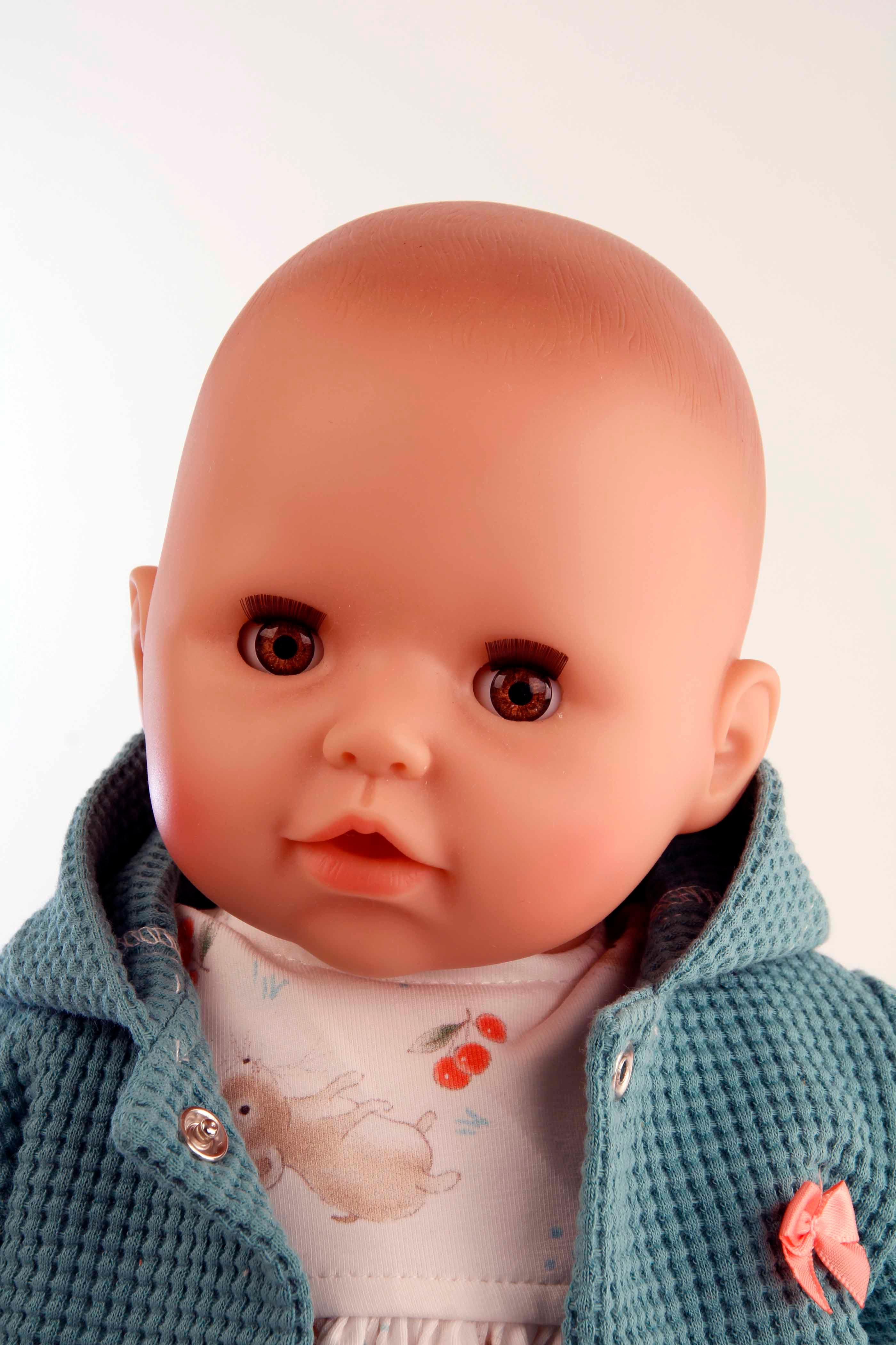Produktbild Schildkröt-Puppen Baby Amy 45 cm mit Schnuller, Malhaar, braune Schlafaugen, Mäuschenkleidung 3 von 4