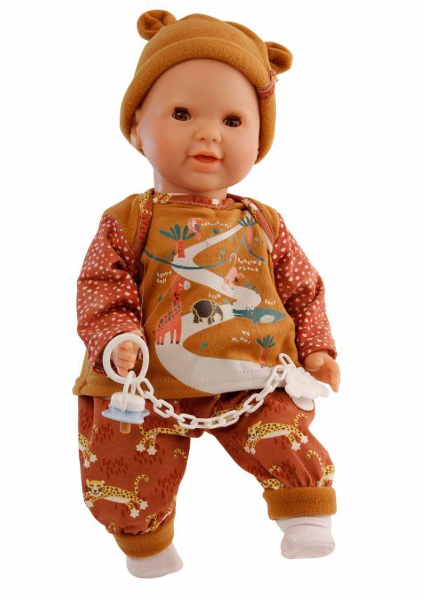 Schildkröt-Puppen Schnullerbaby Lenchen 37 cm, Malhaar, braune Schlafaugen, Kleidung Safari-Look