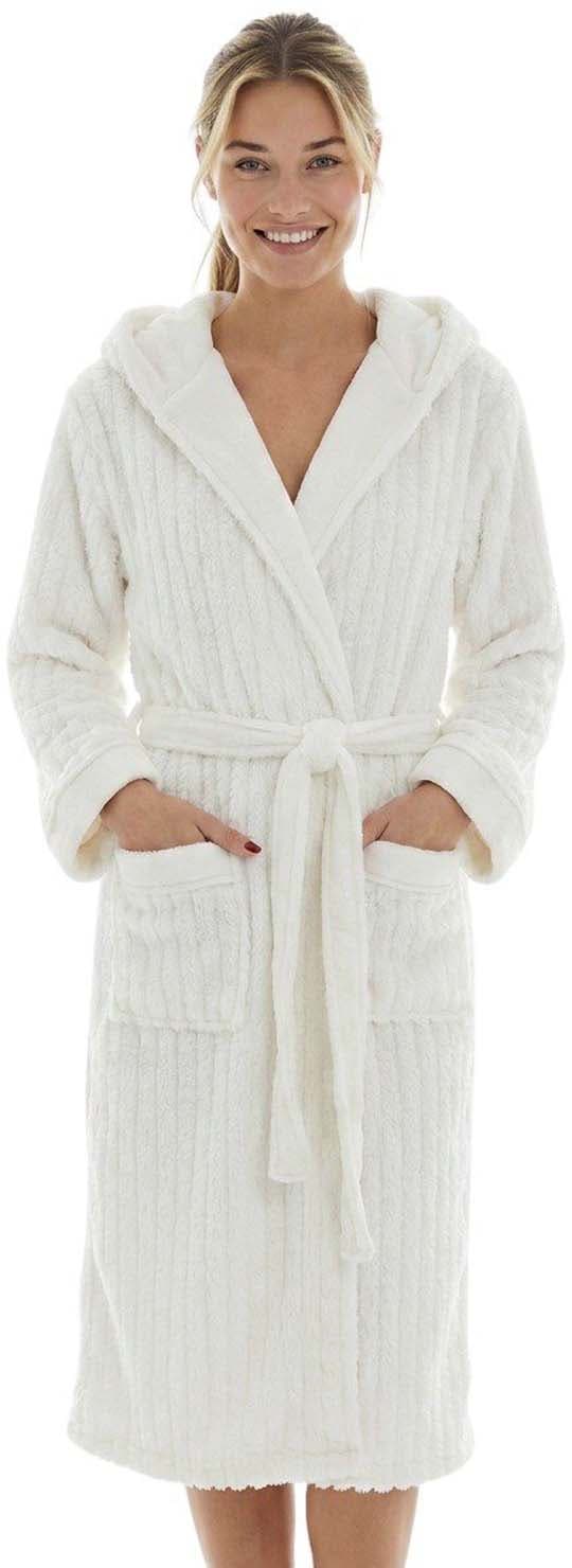 DELUXE COLLECTION Damen Sherpa Bademantel Streifen