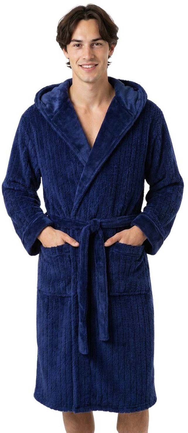 DELUXE COLLECTION Herren Sherpa Bademantel Streifen
