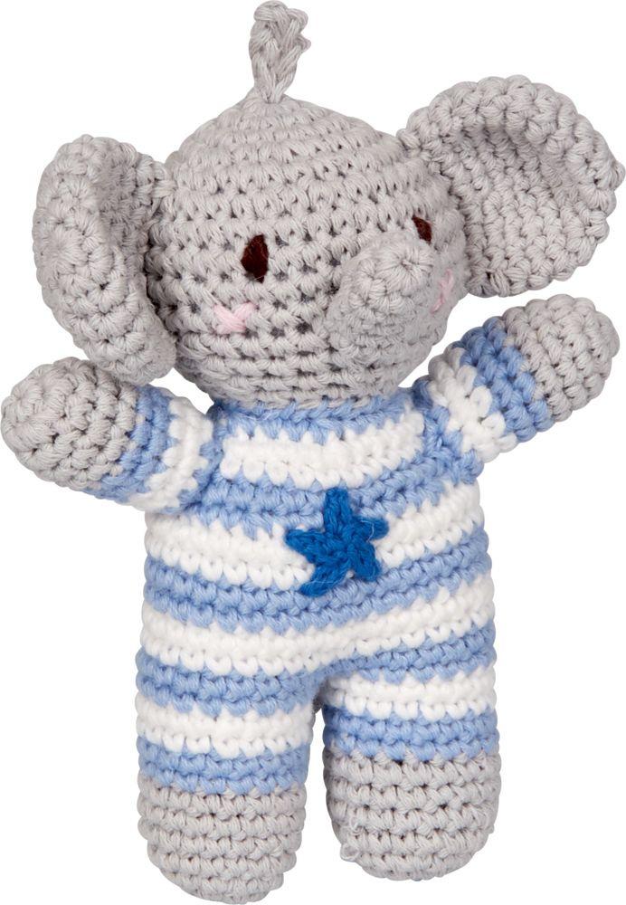 Die Spiegelburg - Häkel-Rassel Elefant, hellblau - BabyGlück