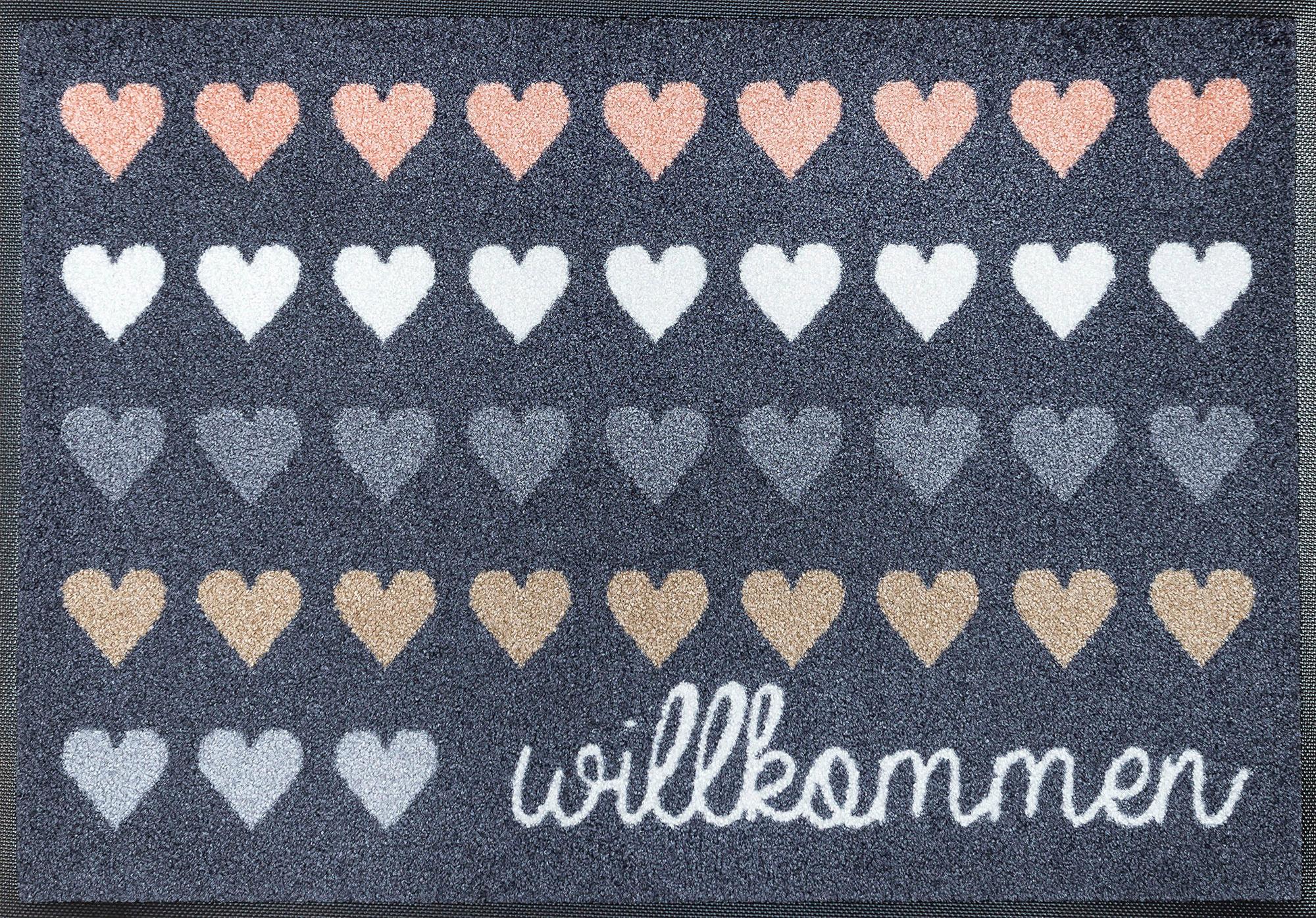 wash+dry Fußmatte Willkommen Herzen 50x75cm