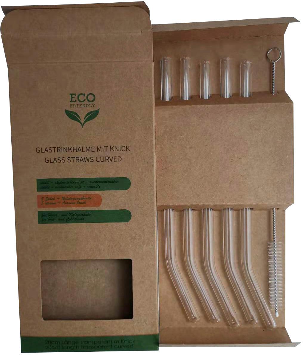 ECO FRIENDLY Glastrinkhalme geknickte inkl. Bürste 5-tlg.
