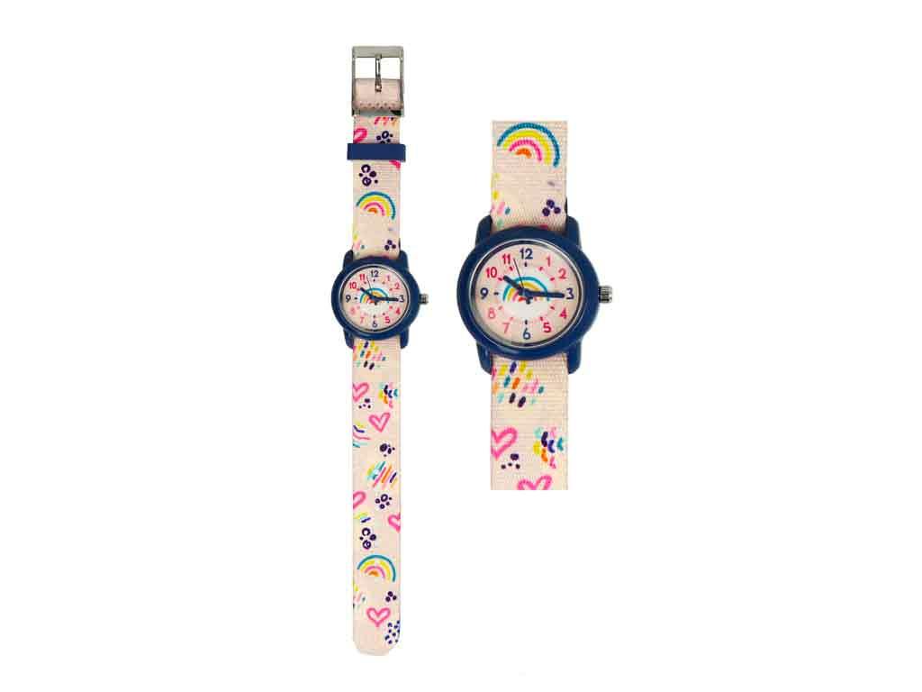Kinderuhr mit Quarzuhrwerk Regenbogen beige