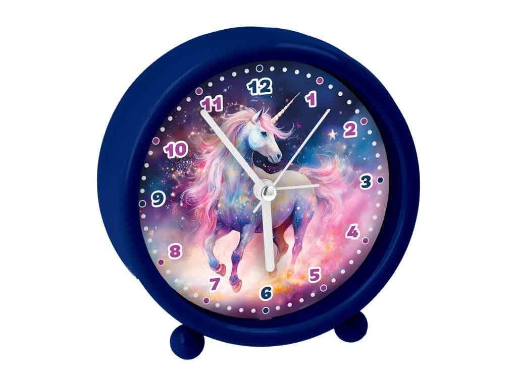 Wecker mit Quarzuhrwerk Einhorn blau