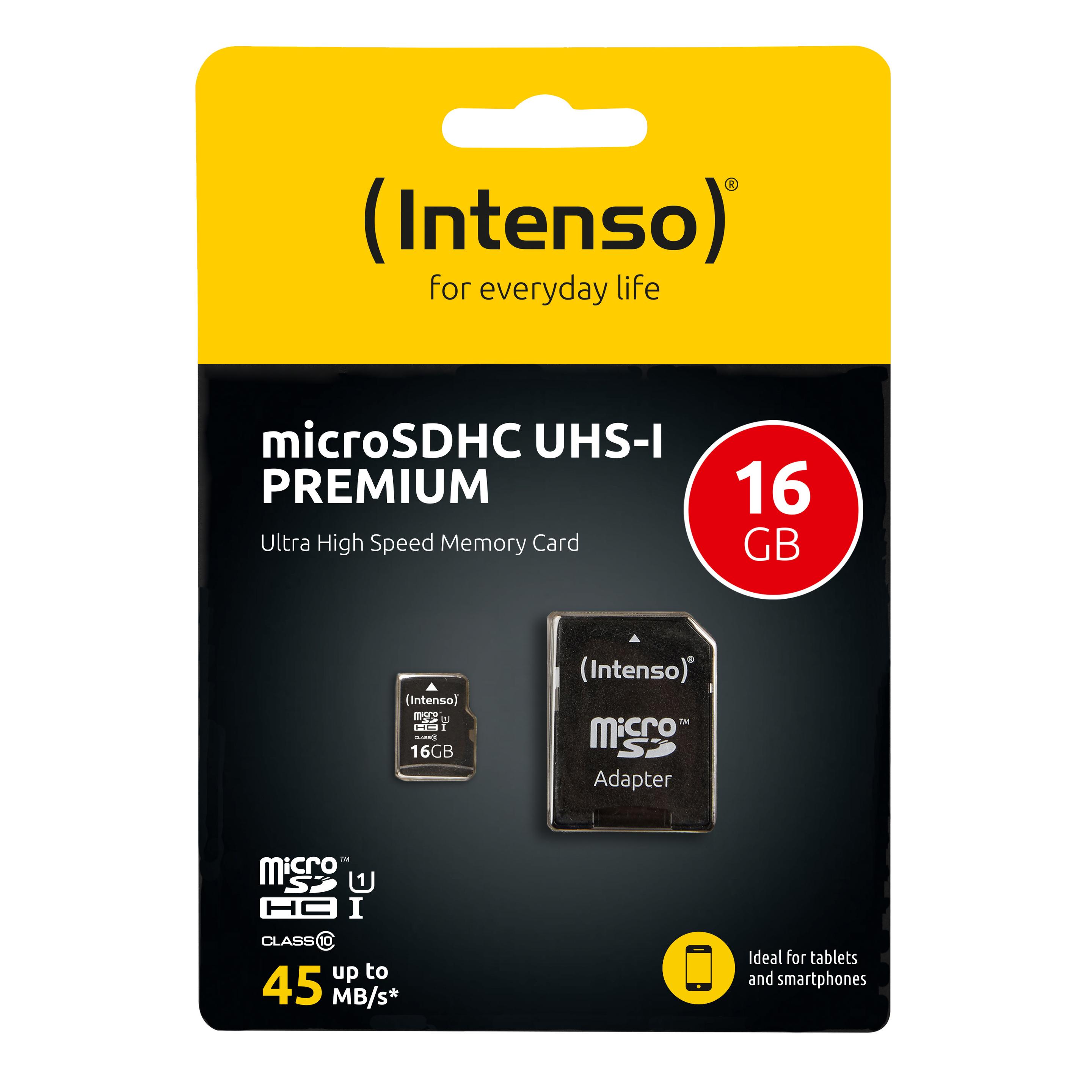 Produktbild Intenso MicroSDHC 16GB, Class 10, UHS-I, inkl. Adapter 2 von 4