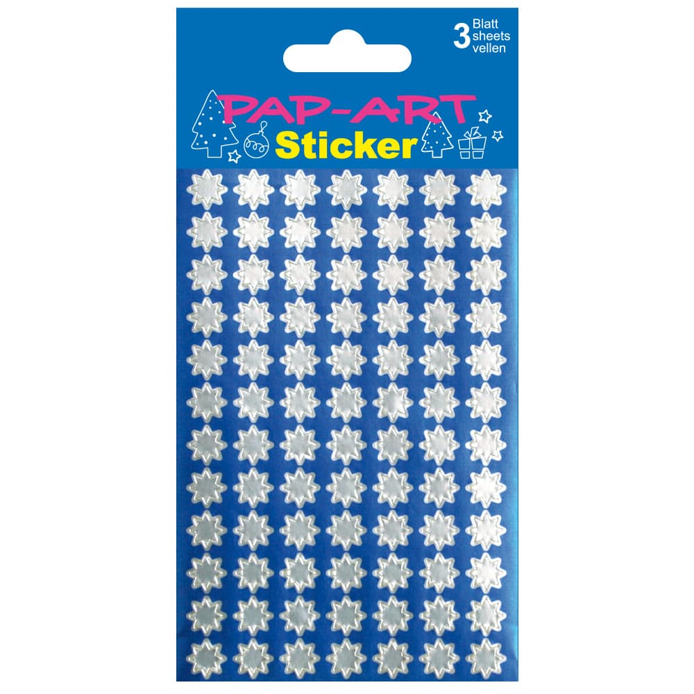 PAP-ART Sticker Sterne klein silber Silberfolie 3 Blatt