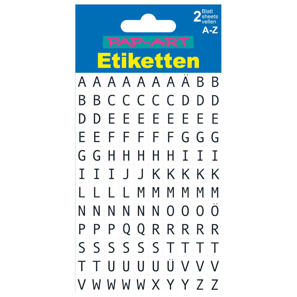 PAP-ART Buchstaben-Etiketten schwarz auf weiss 10mm