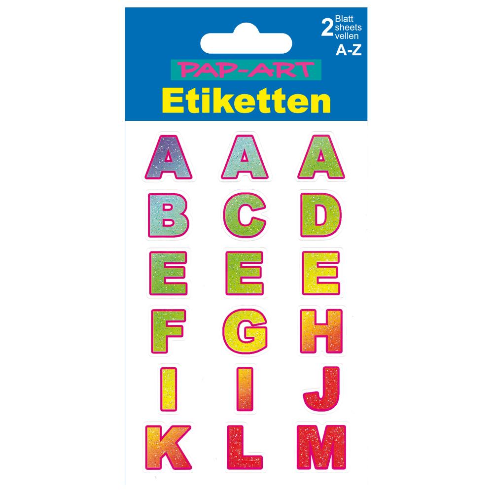 PAP-ART Buchstaben-Etiketten farbig glänzend 20mm
