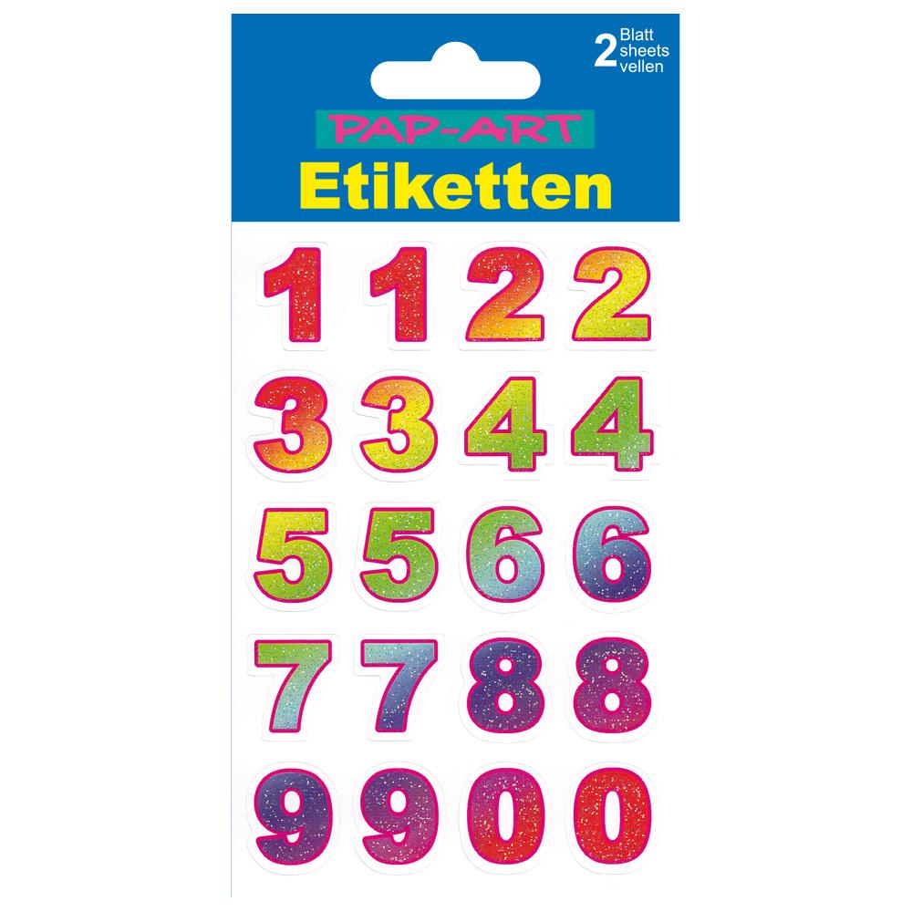 PAP-ART Zahlen-Etiketten Glitter farbig 20mm
