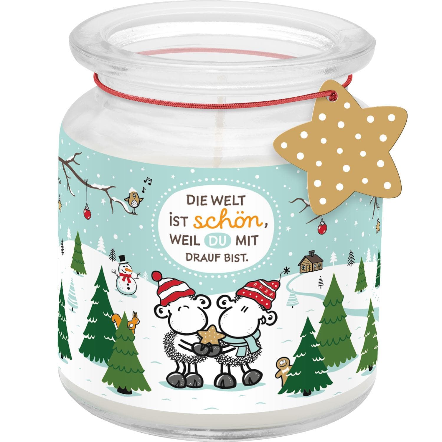 sheepworld Kerze im Glas »Die Welt ist schön, weil du mit drauf bist!«
