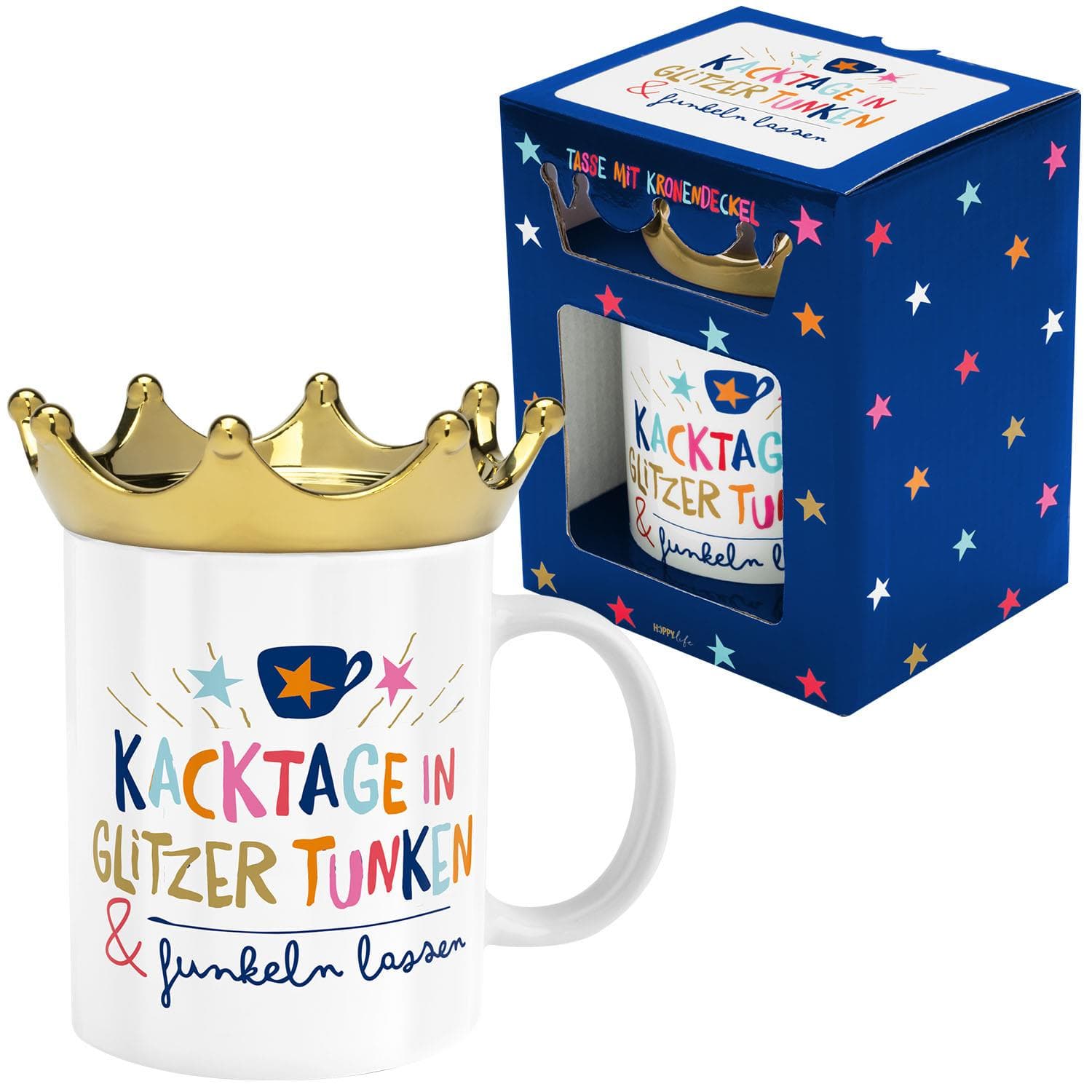 HAPPYLIFE Tasse mit Deckel »Kacktage in Glitzer tunken & funkeln lassen«