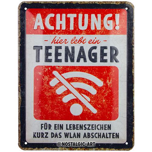 Nostalgic-Art Blechschild 15 x 20 cm"Achtung Teenager WLAN"