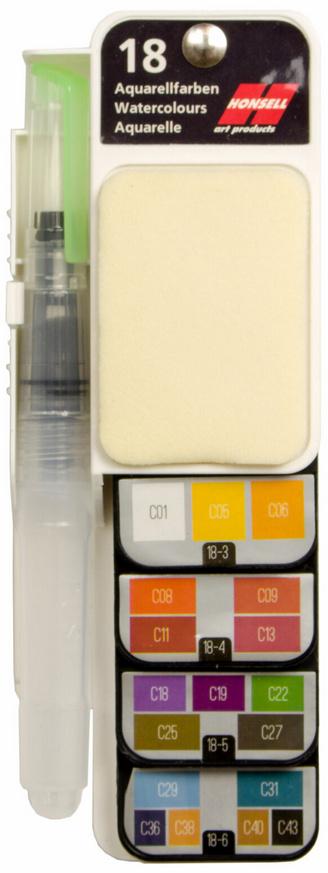 Produktbild Aquarellfarben-Set mit 18 Farbtönen im Fächer + Wasserpinsel 2 von 2
