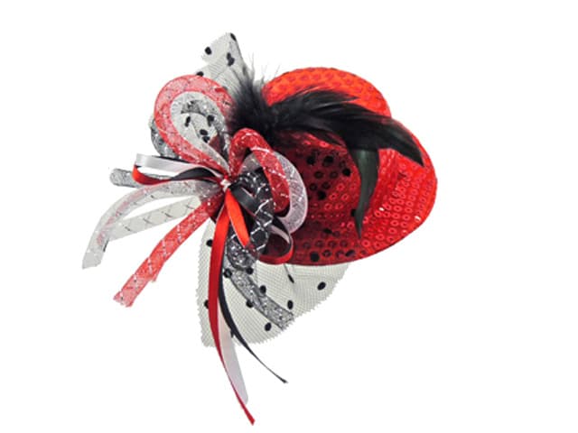 Makotex - Minihut Pailletten rot mit Hutschmuck