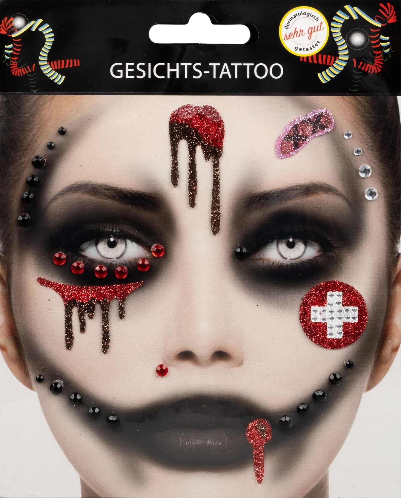 Makotex - Gesichts-Tattoo Halloween Krankenschwester 996987879-5