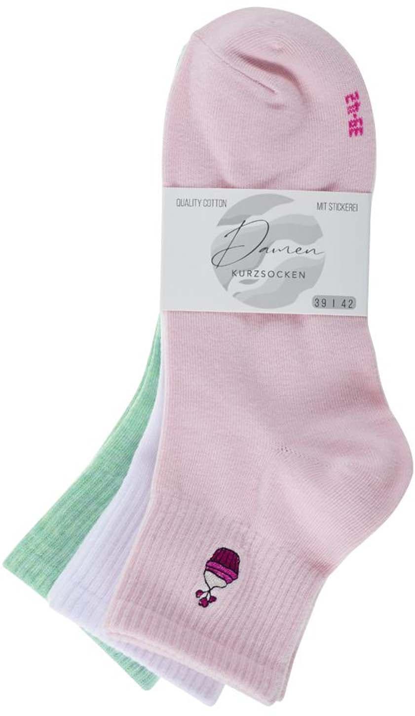 Damen Kurzsocken mit Stickerei 3er Pack