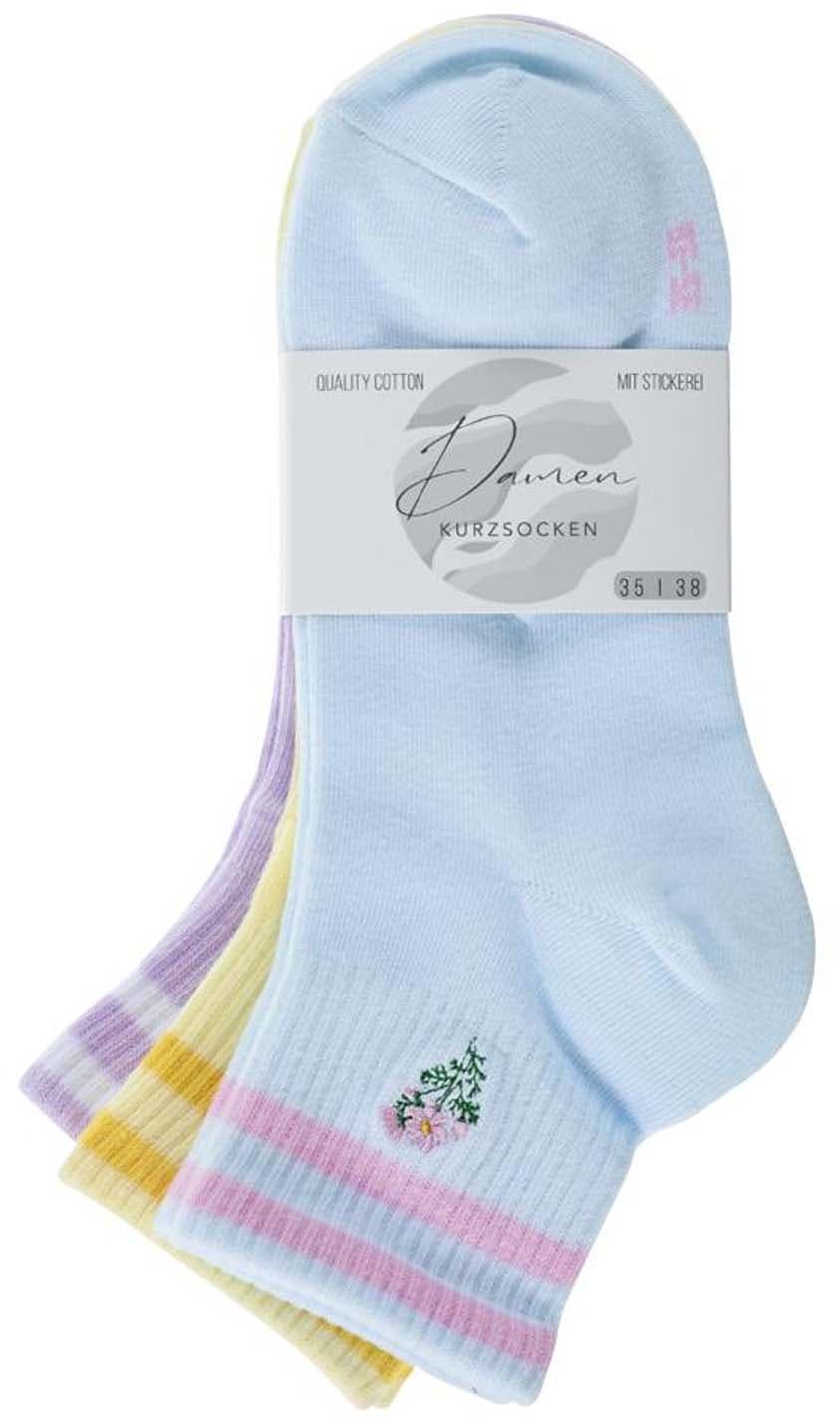 Damen Kurzsocken mit Stickerei 3er Pack