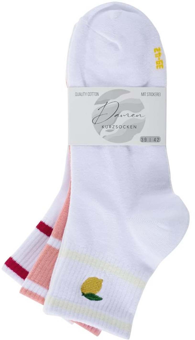 Damen Kurzsocken mit Stickerei 3er Pack