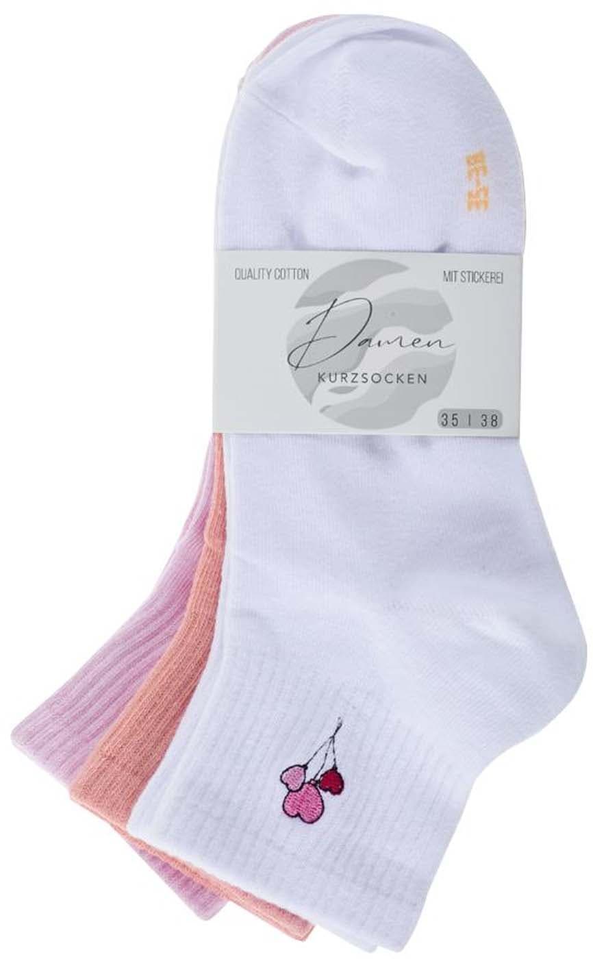 Damen Kurzsocken mit Stickerei 3er Pack