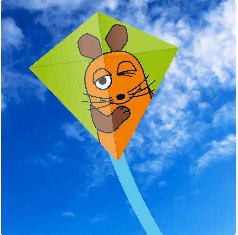Produktbild ELLIOT Einleiner-Drachen/Kinderdrachen (Mini-Eddy/1-Leiner) rtf (flugfertig) Maus grün/orange 30 cm x 30 cm grün/orange 2 von 2