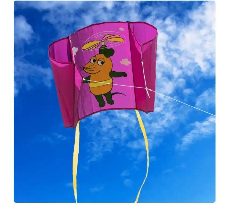 Produktbild ELLIOT Maus - Einleiner-Drachen/Kinderdrachen Mini Pocket Kite  (flugfertig) Flieger 43 cm x 33 cm lila/orange 2 von 2